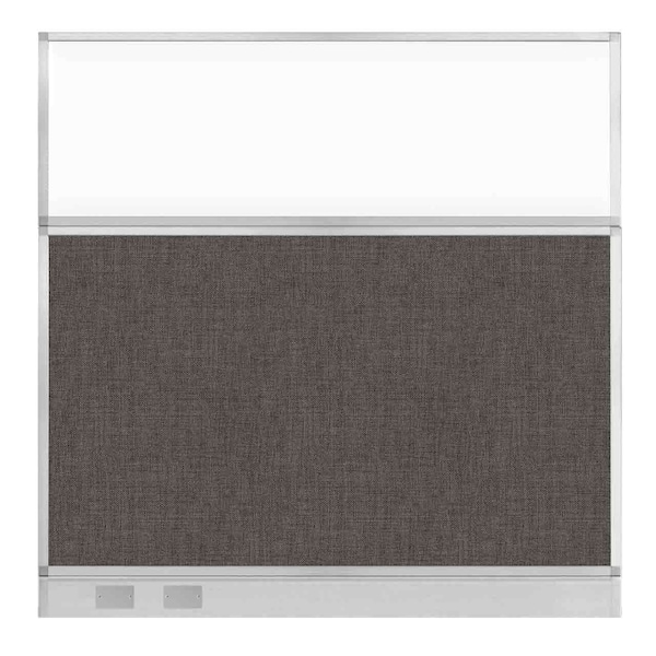 Hush Panel Cubicle Partition 6' x 6' W/ Window Mocha Fabric Clear Window W/ Cable Channel